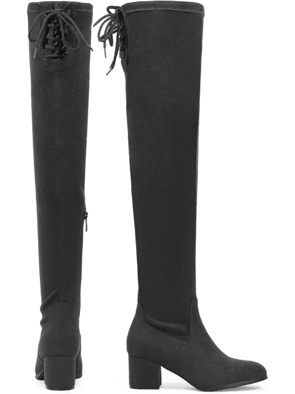 Women's Grey Faux Suede Fall Chunky Heel Over The Knee Thigh High Boots